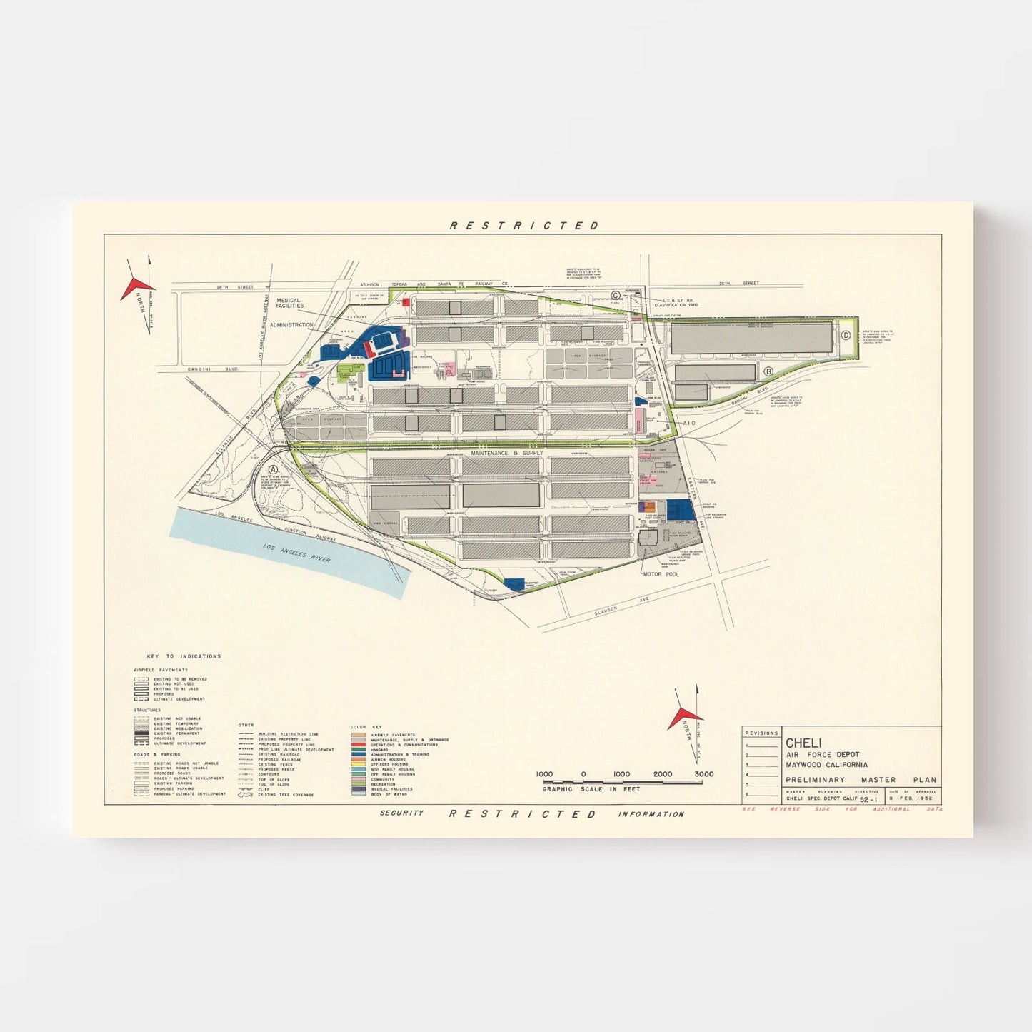 Vintage Map of Cheli Air Force Depot, California, 1952
