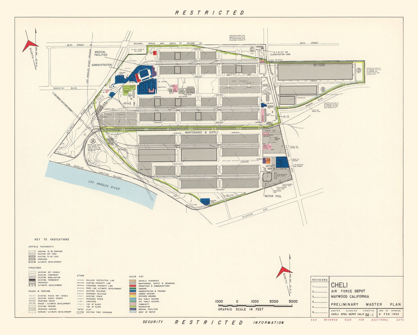 Vintage Map of Cheli Air Force Depot, California, 1952