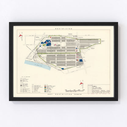 Vintage map of Cheli Air Force Depot, Maywood California, 1952, digitally restored