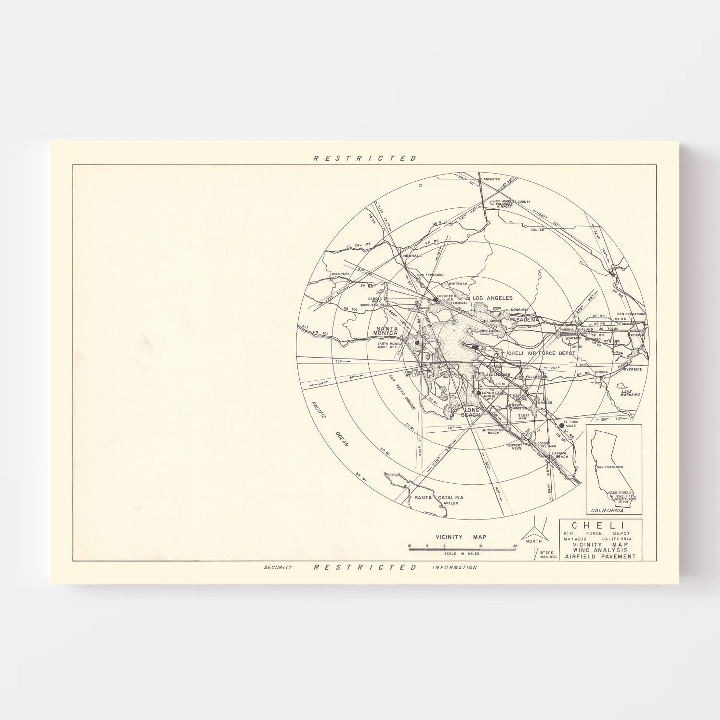 Vintage Map of Cheli Air Force Depot Vicinity, California 1952
