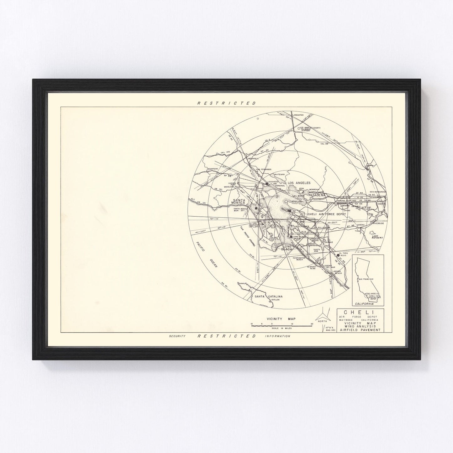 vintage map of Cheli Air Force Depot vicinity, Maywood, California, 1952
