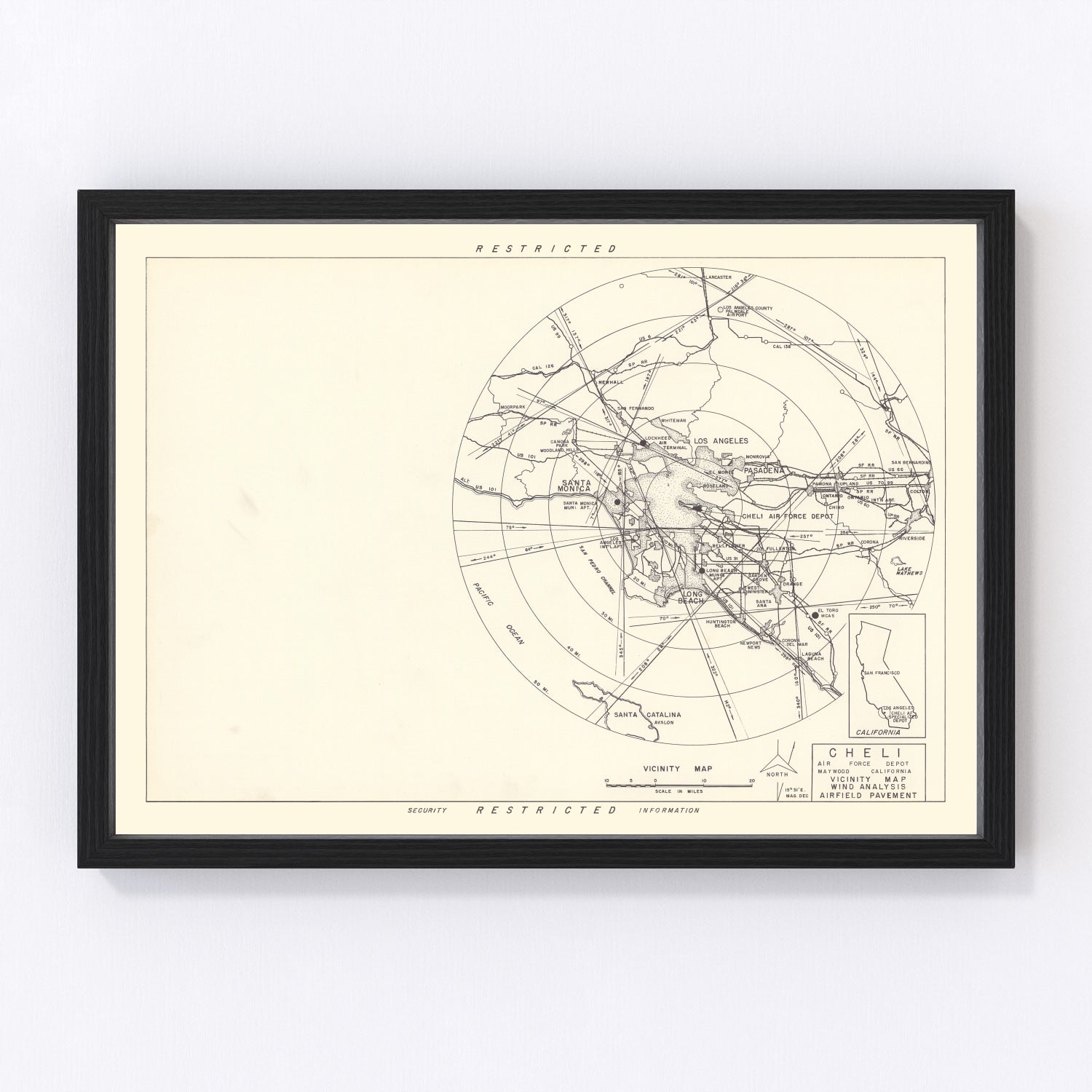 vintage map of Cheli Air Force Depot vicinity, Maywood, California, 1952