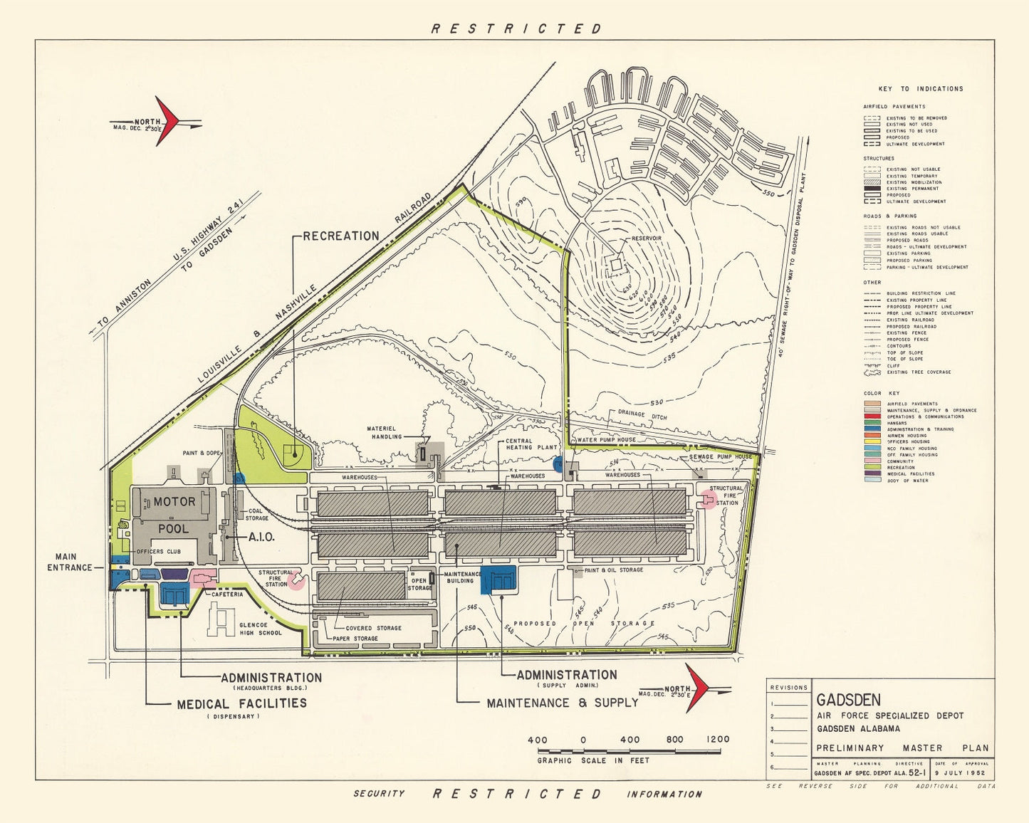 Vintage Map of Gadsden, Alabama, 1952