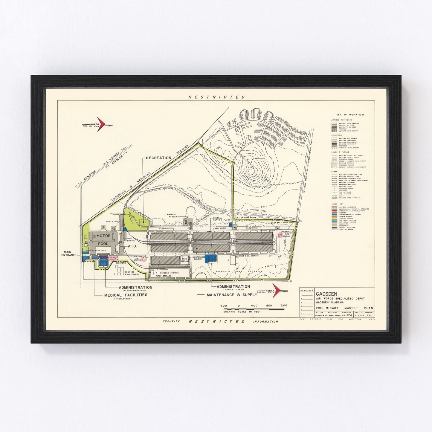 vintage map of Gadsden, Alabama, 1952