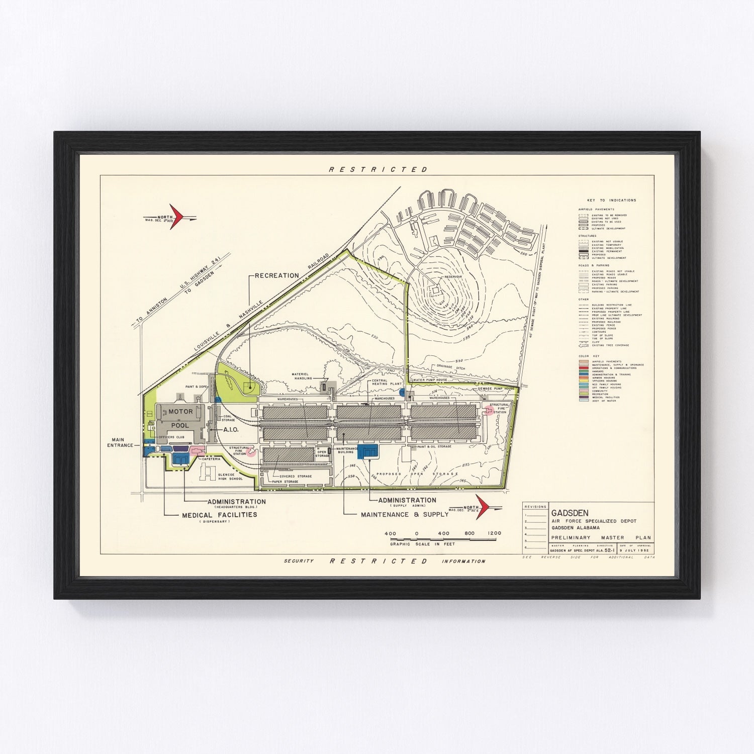vintage map of Gadsden, Alabama, 1952