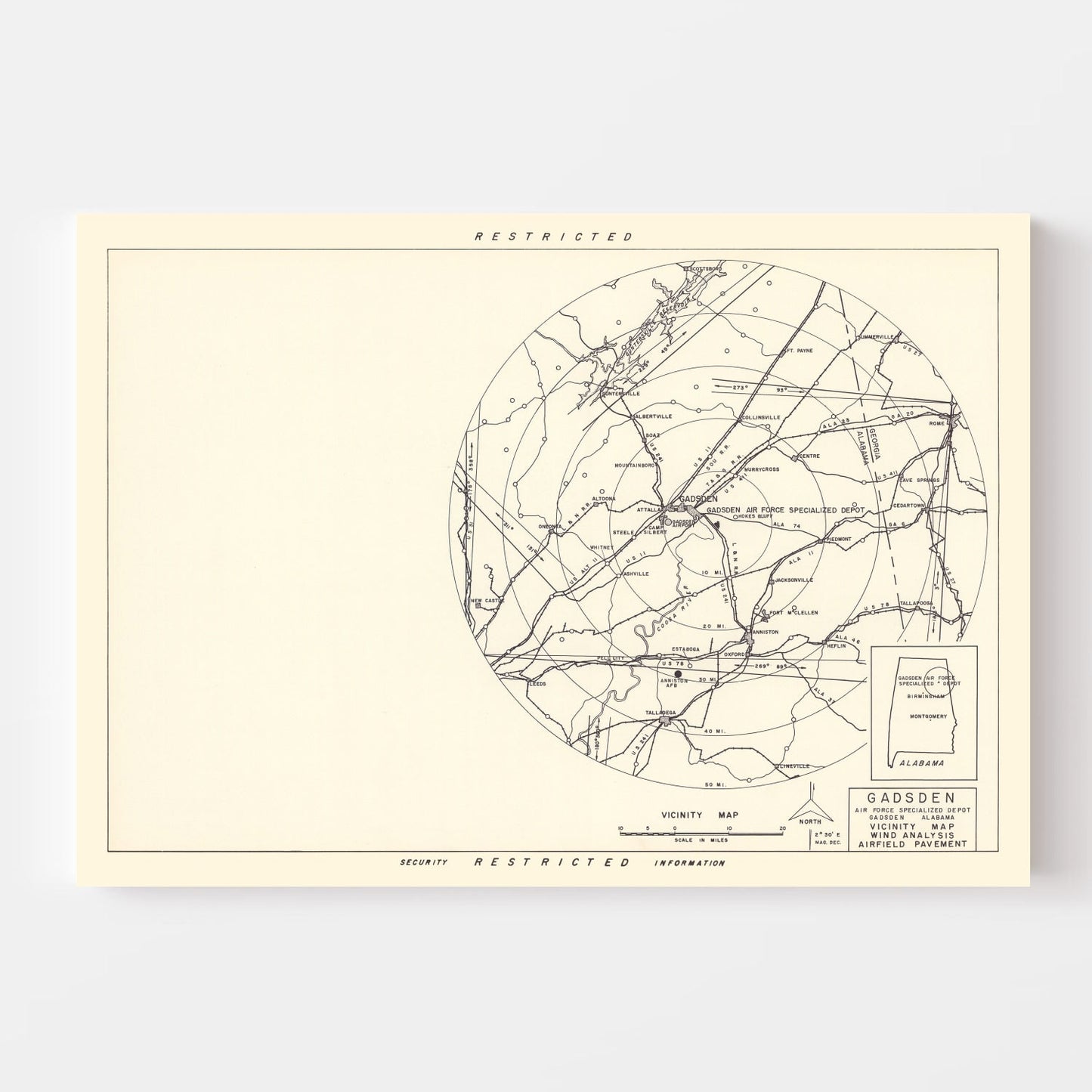 Vintage Map of Gadsden Air Force Depot Vicinity, Alabama, 1952