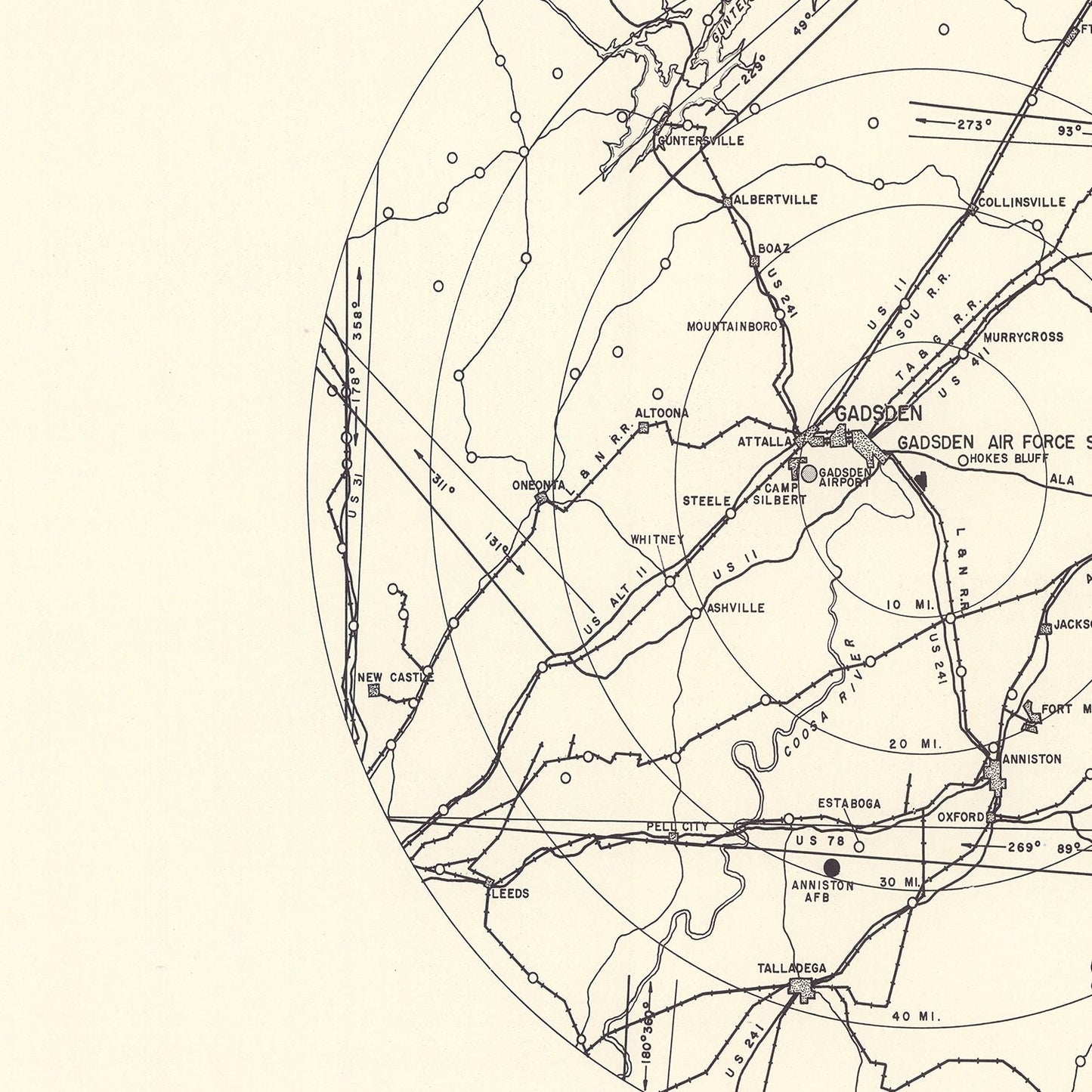 Vintage Map of Gadsden Air Force Depot Vicinity, Alabama, 1952