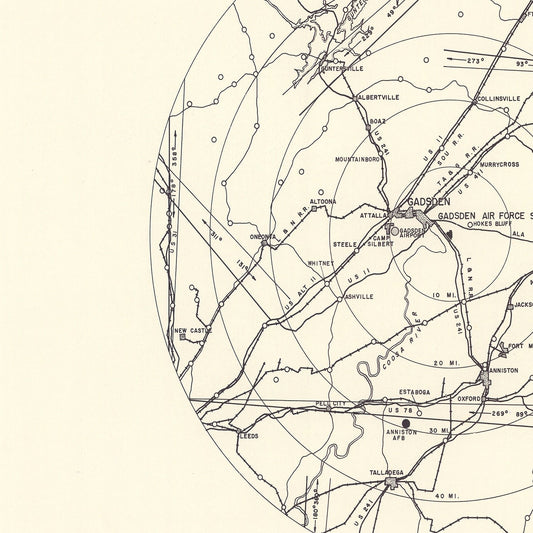 Vintage Map of Gadsden Air Force Depot Vicinity, Alabama, 1952
