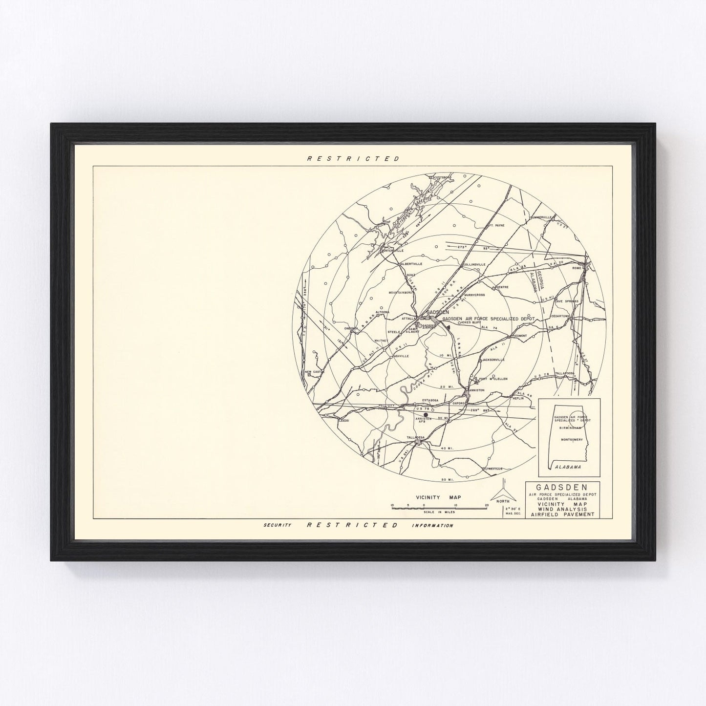 vintage map of Gadsden Air Force Depot, Etowah County, Alabama, 1952