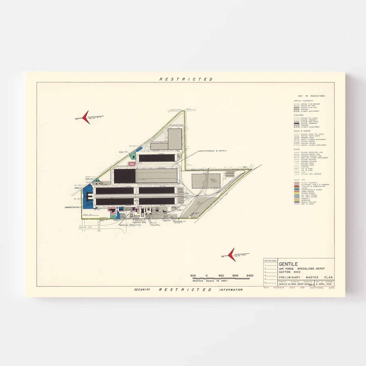 Vintage Map of Gentile Air Force Depot, Dayton, 1952