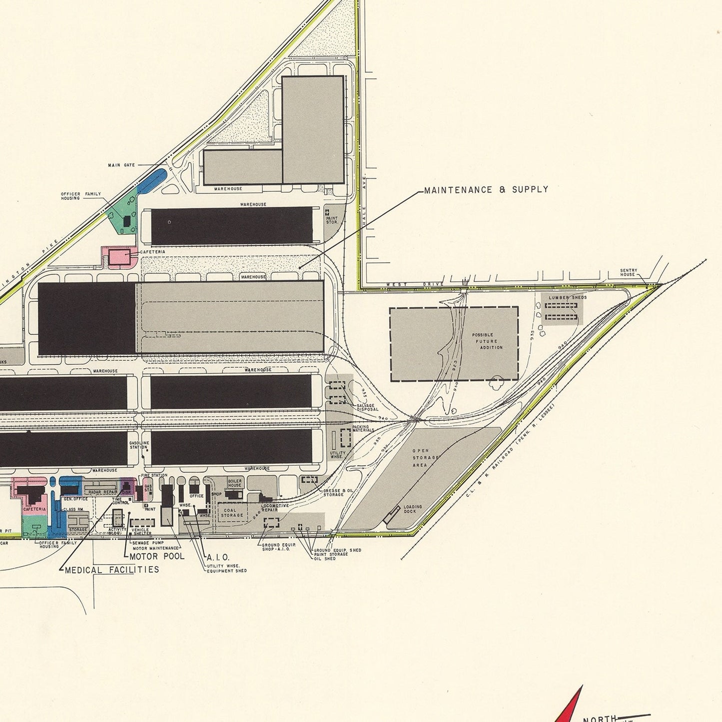Vintage Map of Gentile Air Force Depot, Dayton, 1952