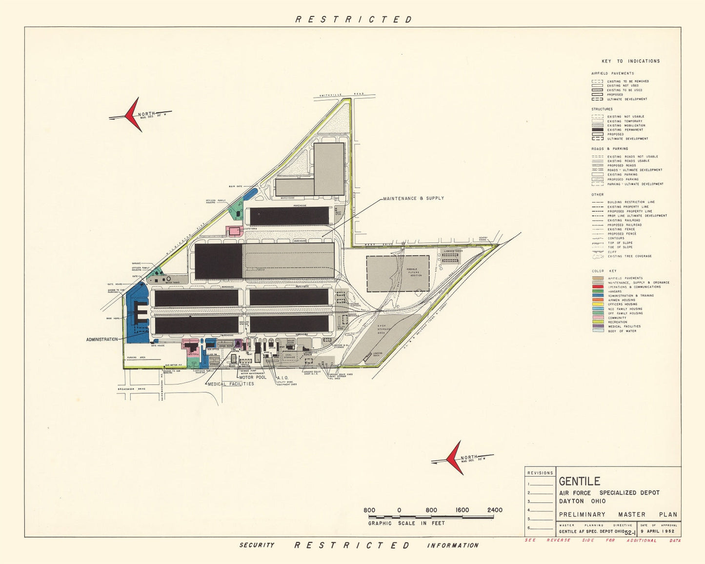 Vintage Map of Gentile Air Force Depot, Dayton, 1952