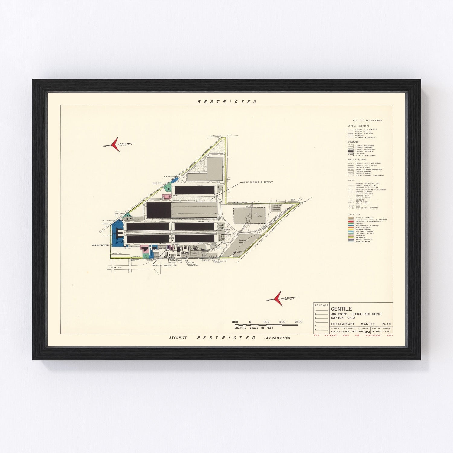 Vintage map of Gentile Air Force Depot, Dayton, 1952