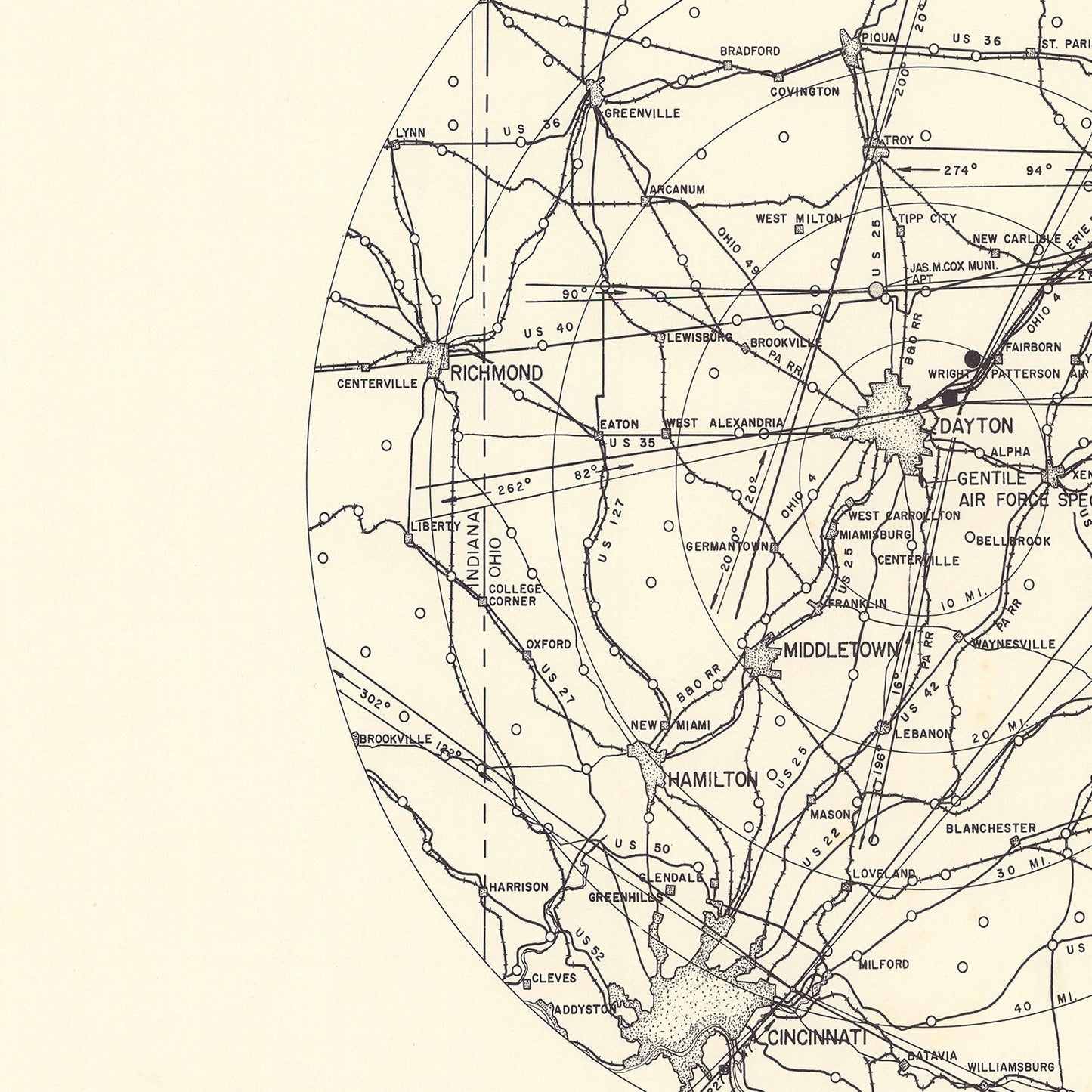 Vintage Map of Gentile Air Force Depot Vicinity, Ohio, 1952