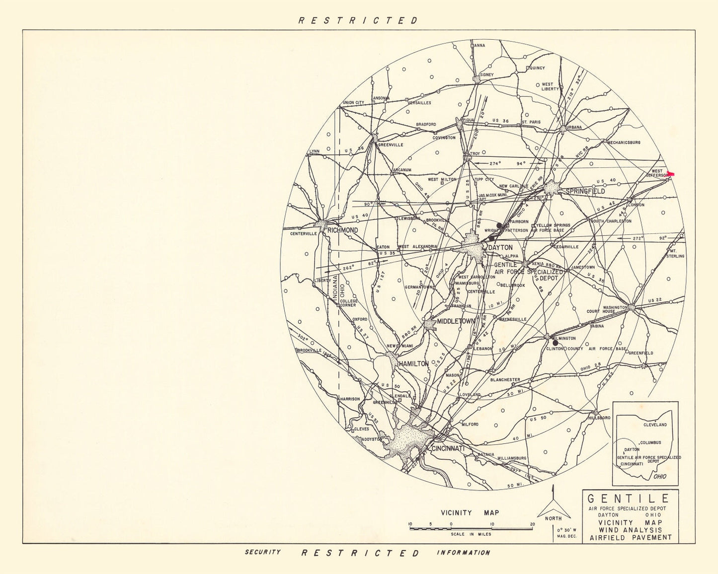 Vintage Map of Gentile Air Force Depot Vicinity, Ohio, 1952