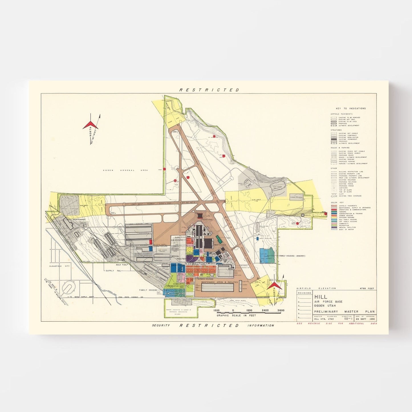 Vintage Map of Hill Air Force Base, Ogden, Utah, 1952