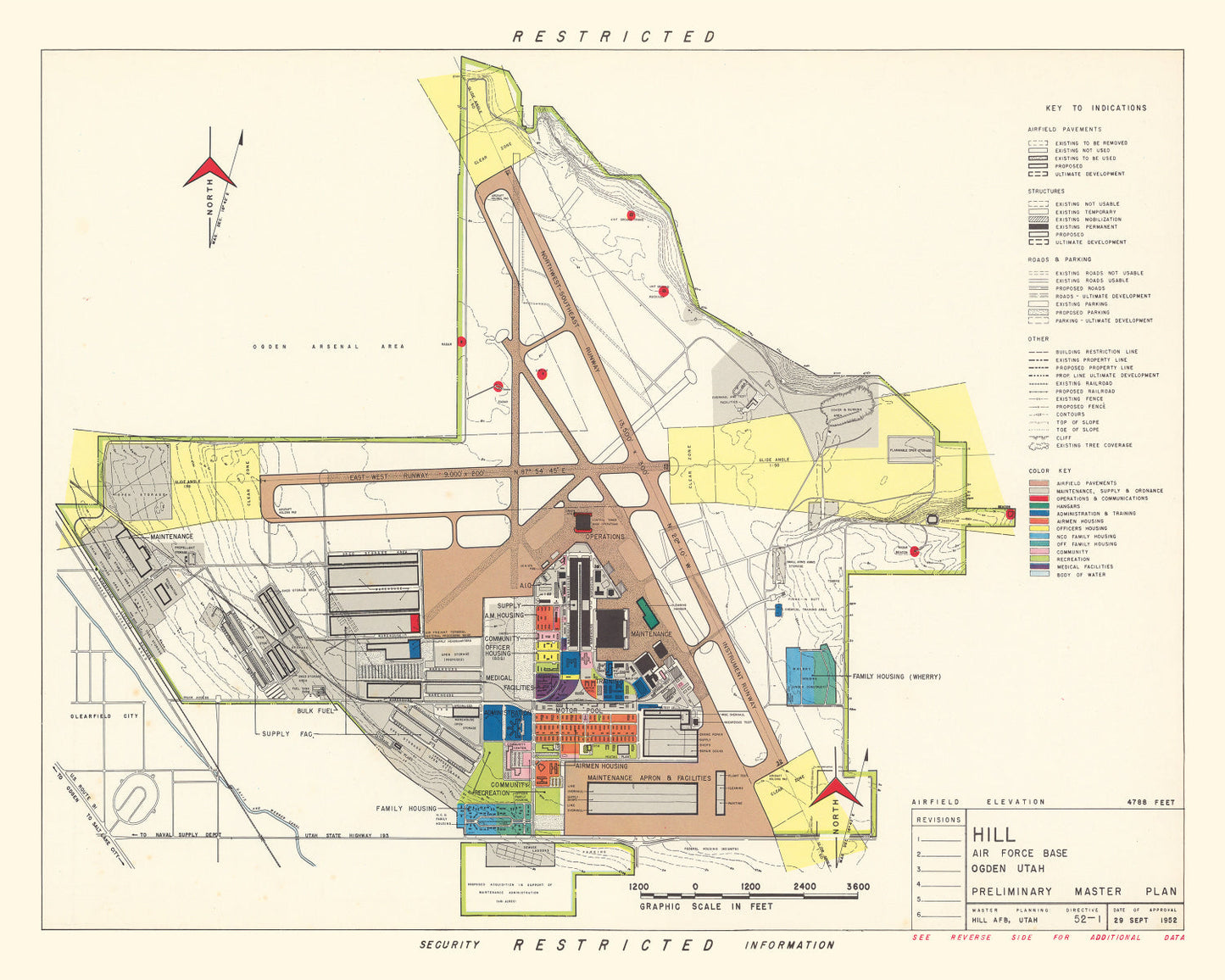 Vintage Map of Hill Air Force Base, Ogden, Utah, 1952