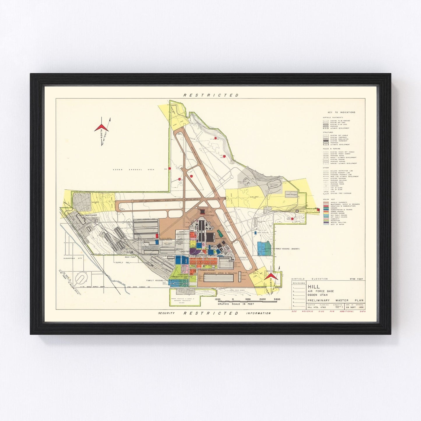 vintage map of Hill Air Force Base, Ogden, Utah, 1952