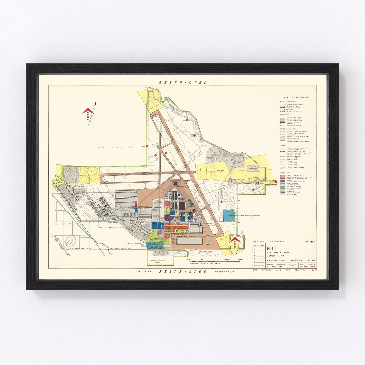 vintage map of Hill Air Force Base, Ogden, Utah, 1952