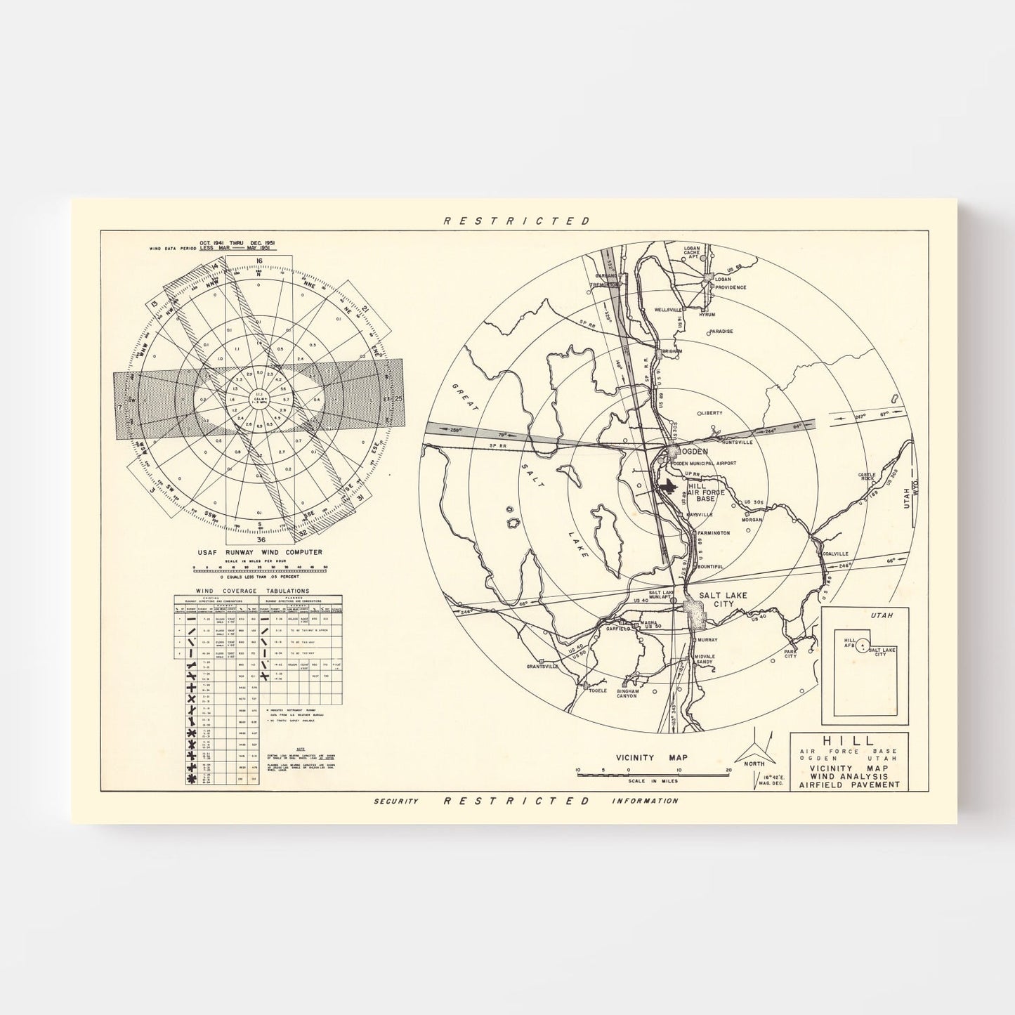 Vintage Map of Hill Air Force Base Vicinity, Utah, 1952