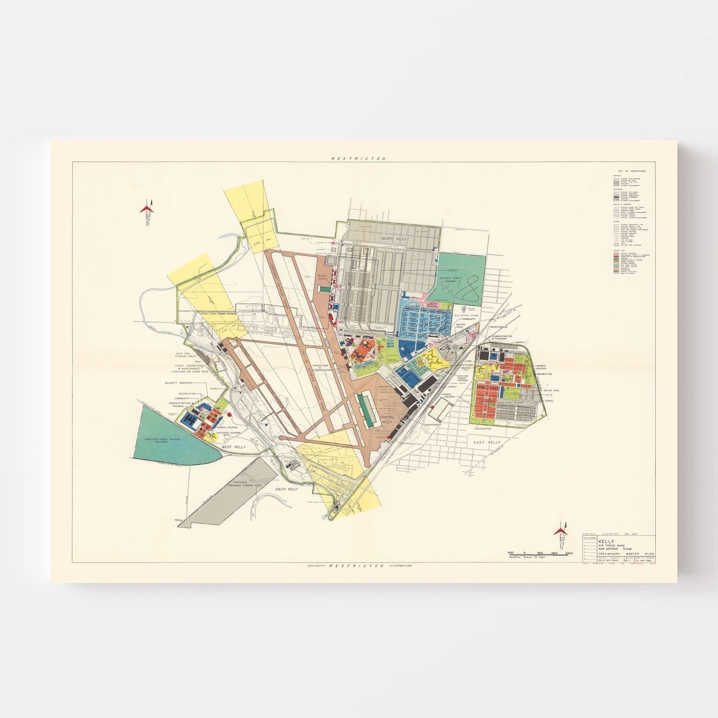 Vintage Map of Kelly Air Force Base, San Antonio, 1952