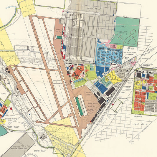 Vintage Map of Kelly Air Force Base, San Antonio, 1952