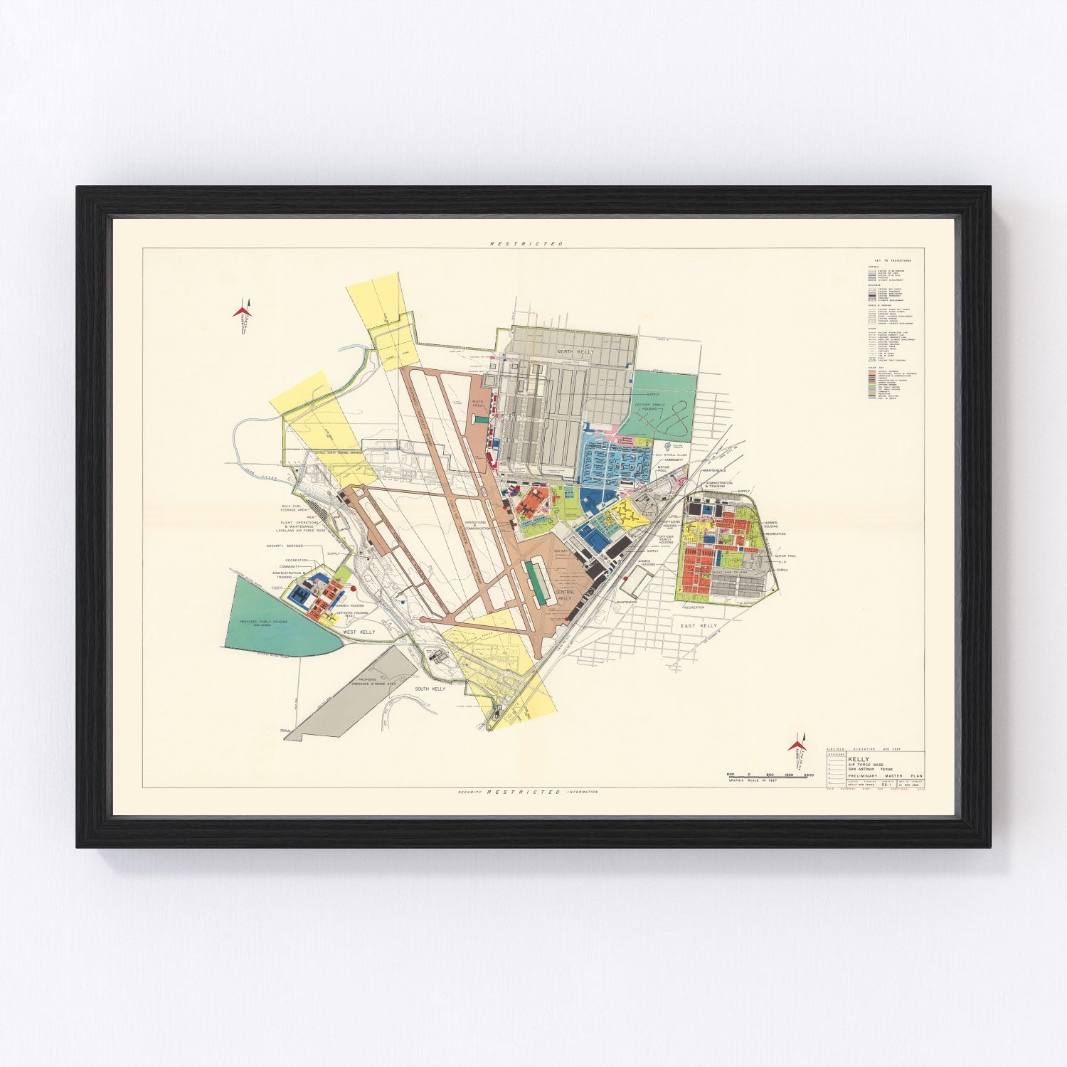 Vintage map of Kelly Air Force Base, San Antonio, 1952