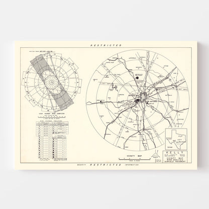 Vintage Map of Kelly Air Force Base Vicinity, Texas, 1952