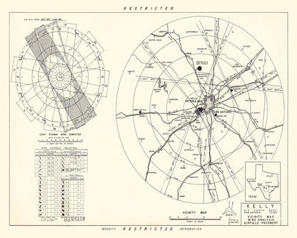 Vintage Map of Kelly Air Force Base Vicinity, Texas, 1952