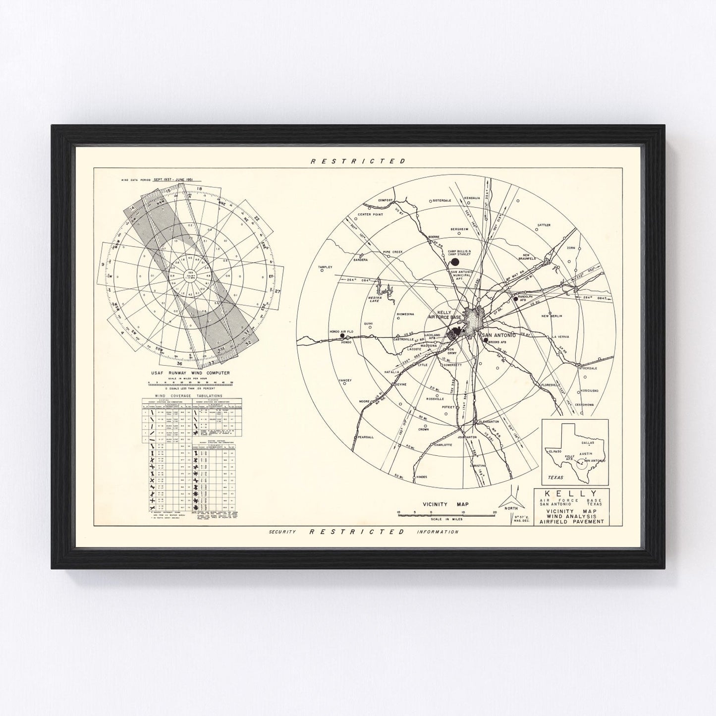vintage map of Kelly Air Force Base vicinity, San Antonio, Texas, 1952