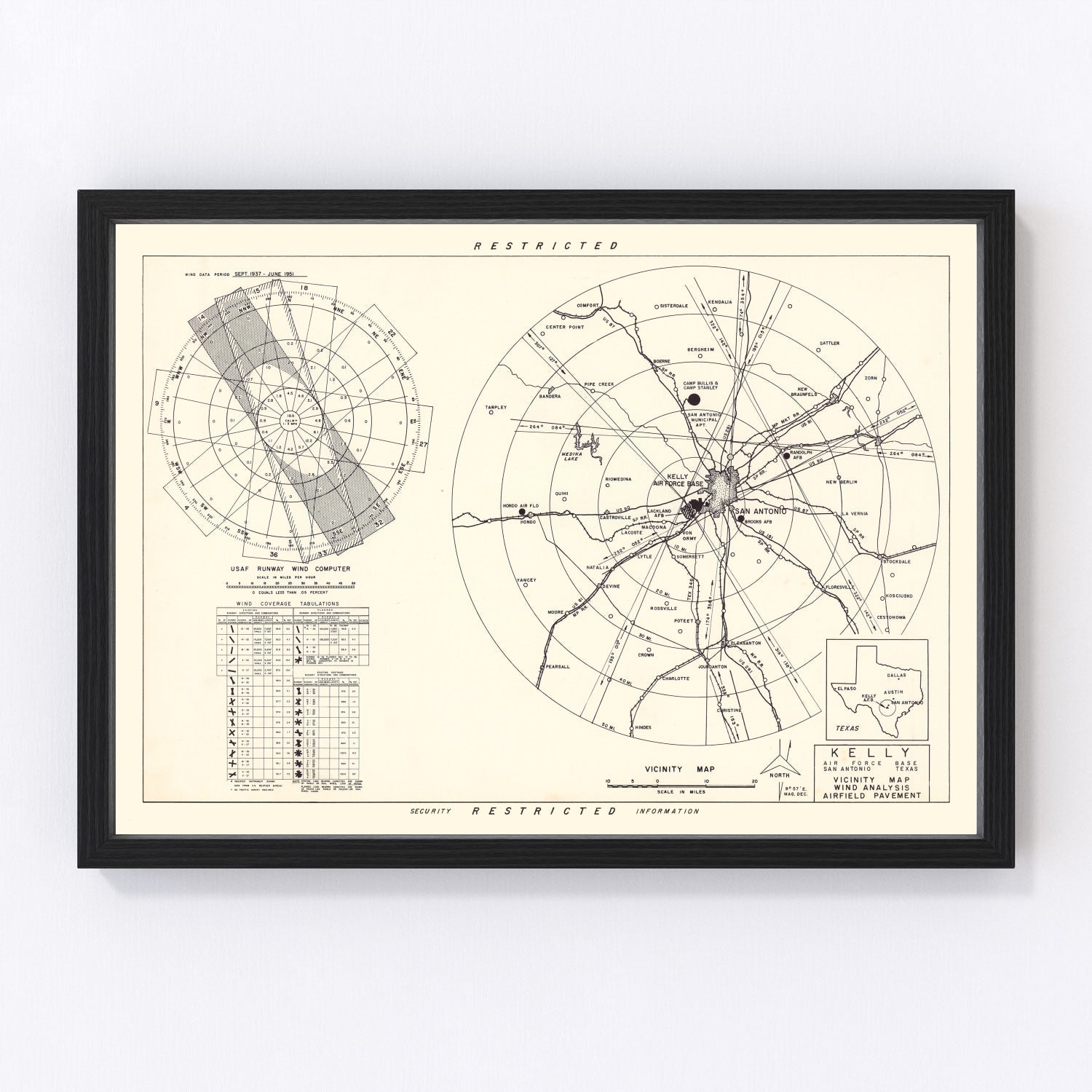 vintage map of Kelly Air Force Base vicinity, San Antonio, Texas, 1952