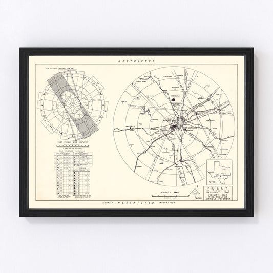 vintage map of Kelly Air Force Base vicinity, San Antonio, Texas, 1952