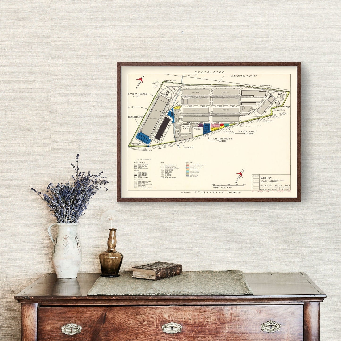 Vintage Map of Mallory Air Force Depot, Memphis, 1952