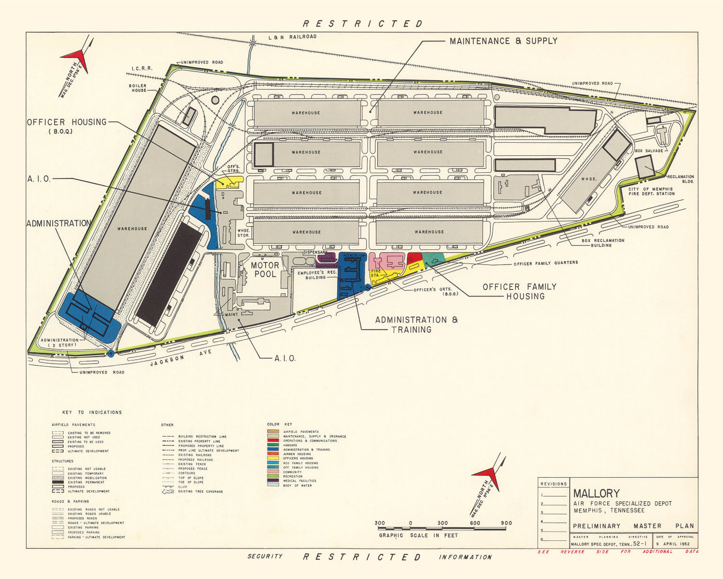 Vintage Map of Mallory Air Force Depot, Memphis, 1952