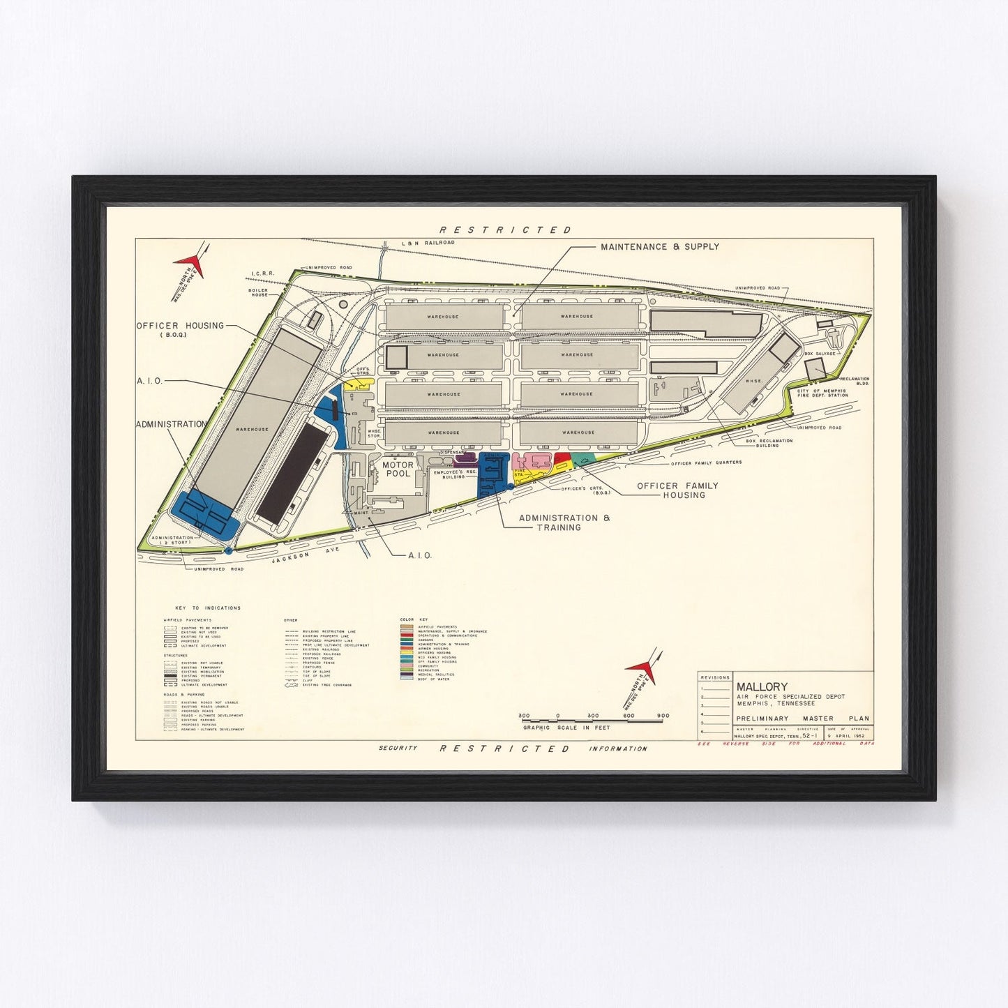 Vintage map of Mallory Air Force Depot, Memphis, 1952