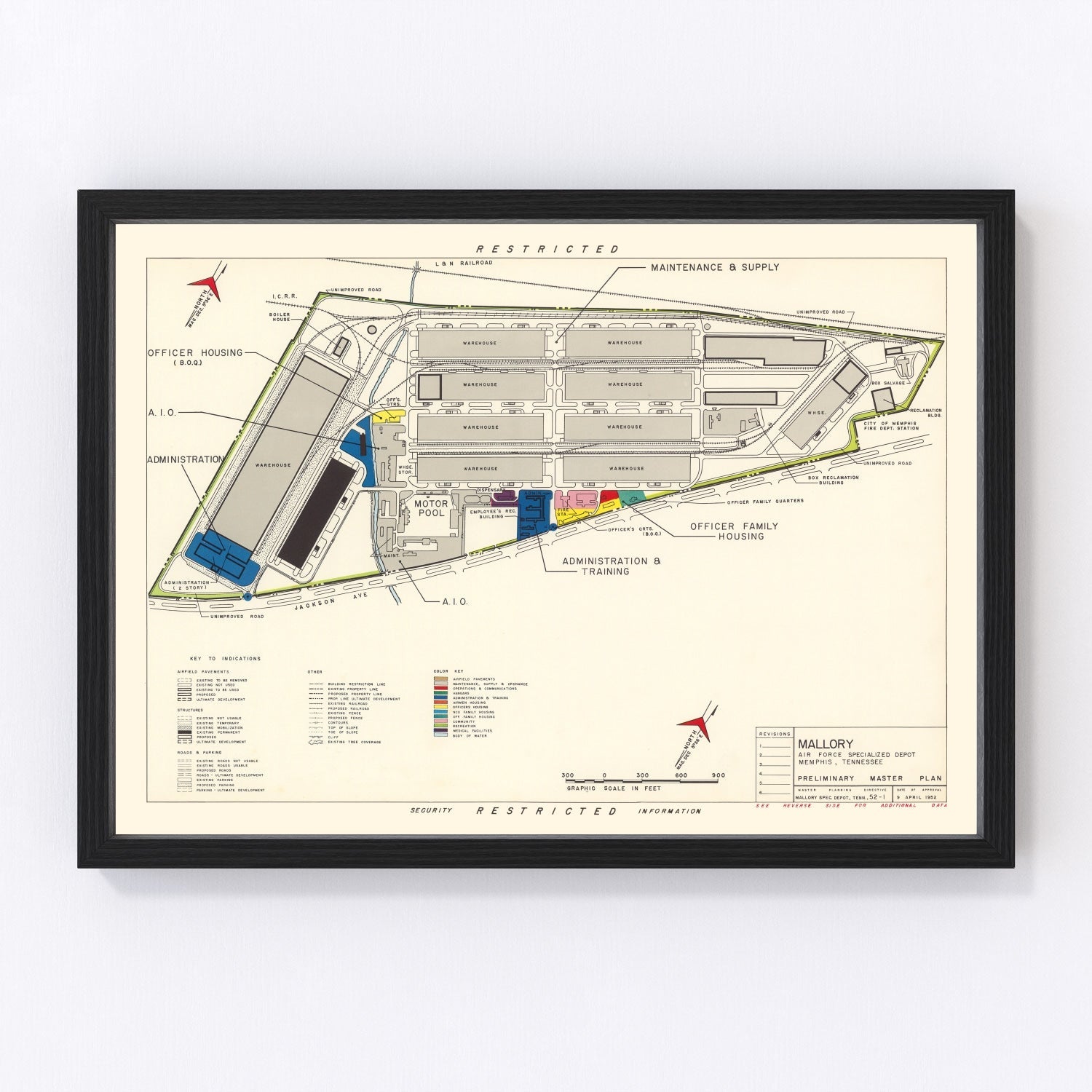 Vintage map of Mallory Air Force Depot, Memphis, 1952