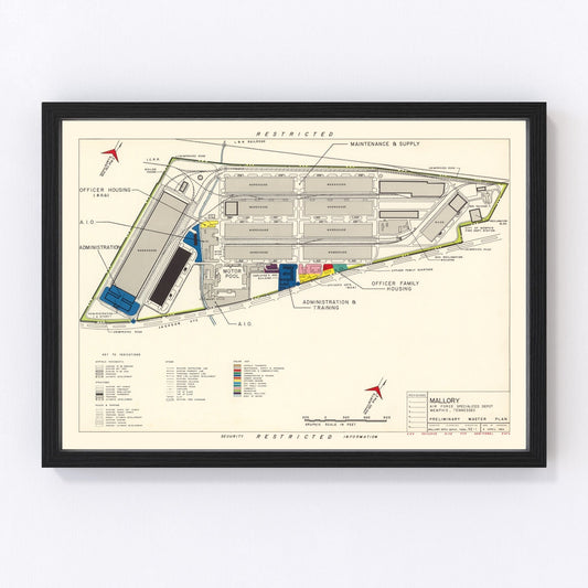 Vintage map of Mallory Air Force Depot, Memphis, 1952