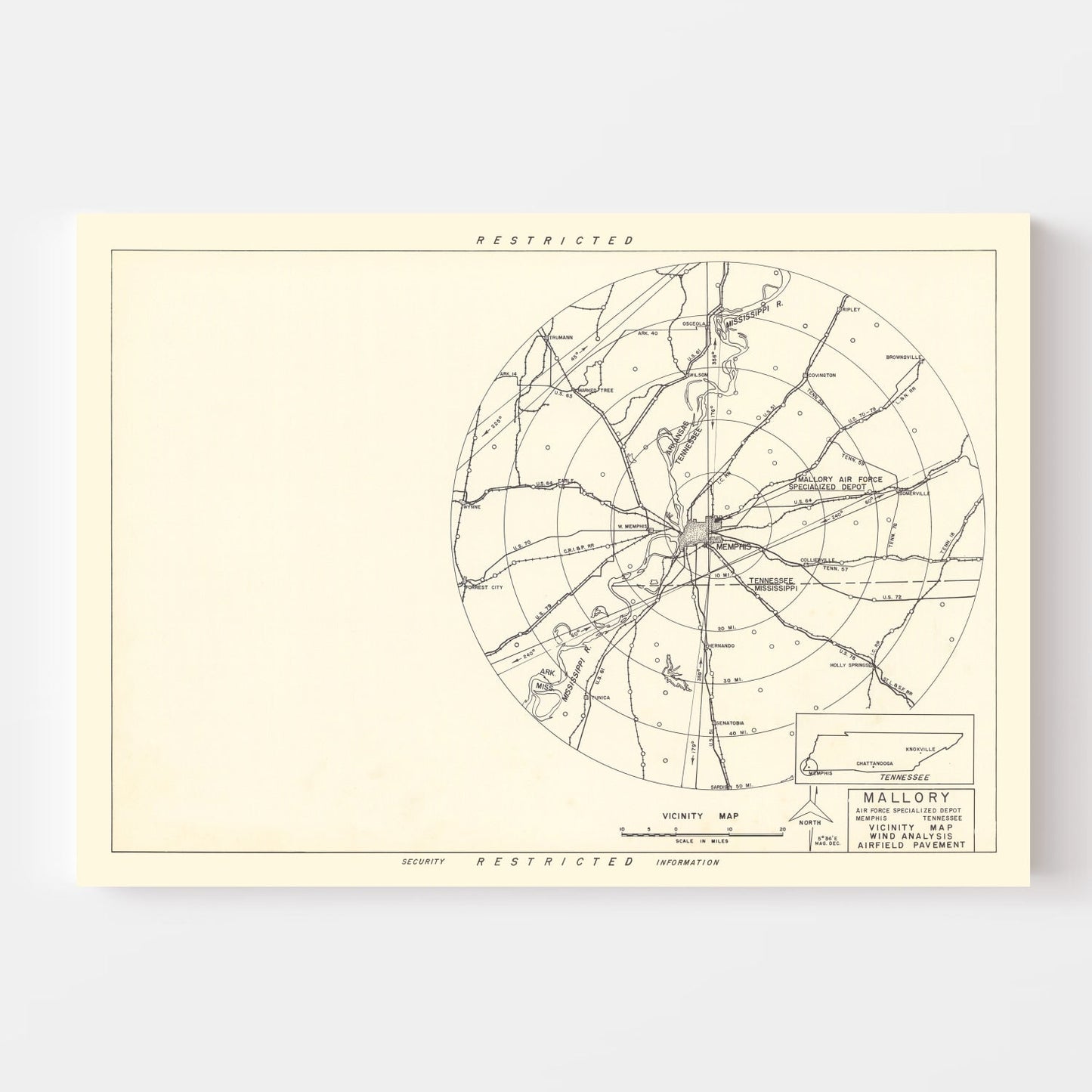 Vintage Map of Mallory Specialized Air Force Depot Vicinity, Tennessee, 1952