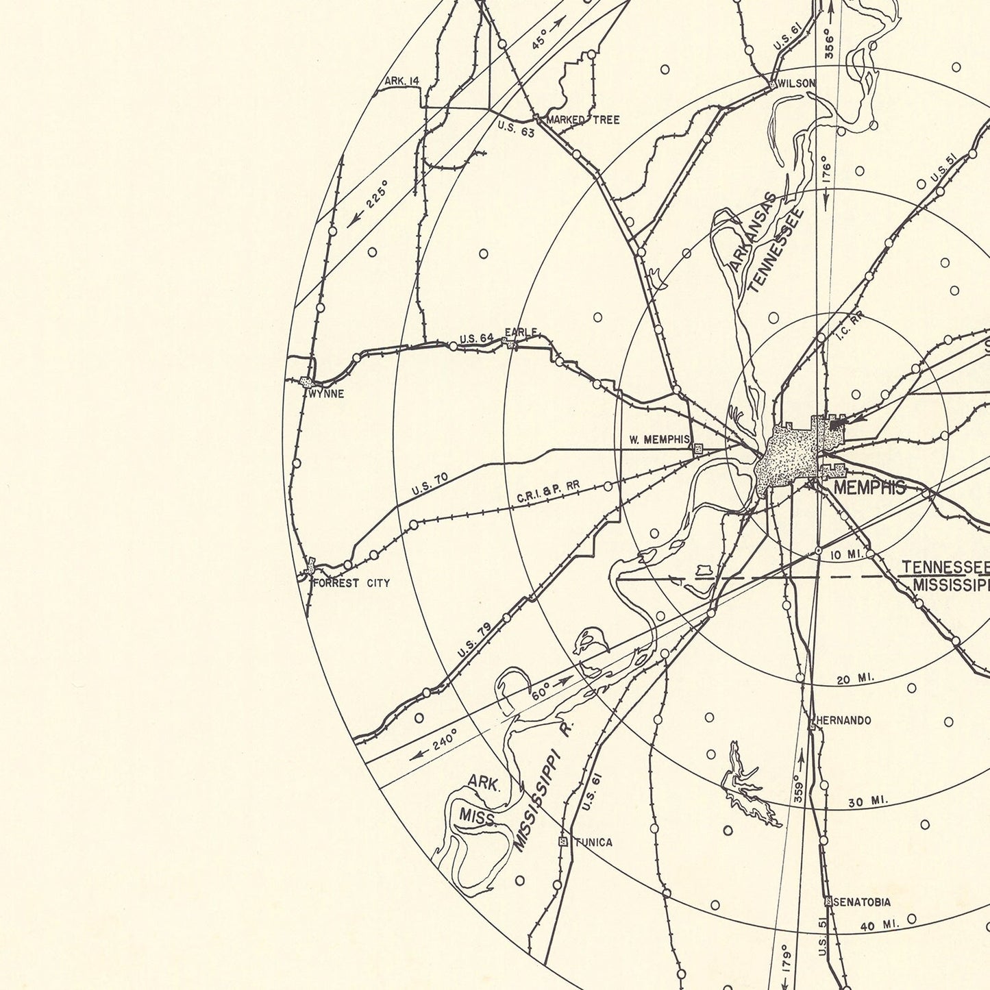 Vintage Map of Mallory Specialized Air Force Depot Vicinity, Tennessee, 1952