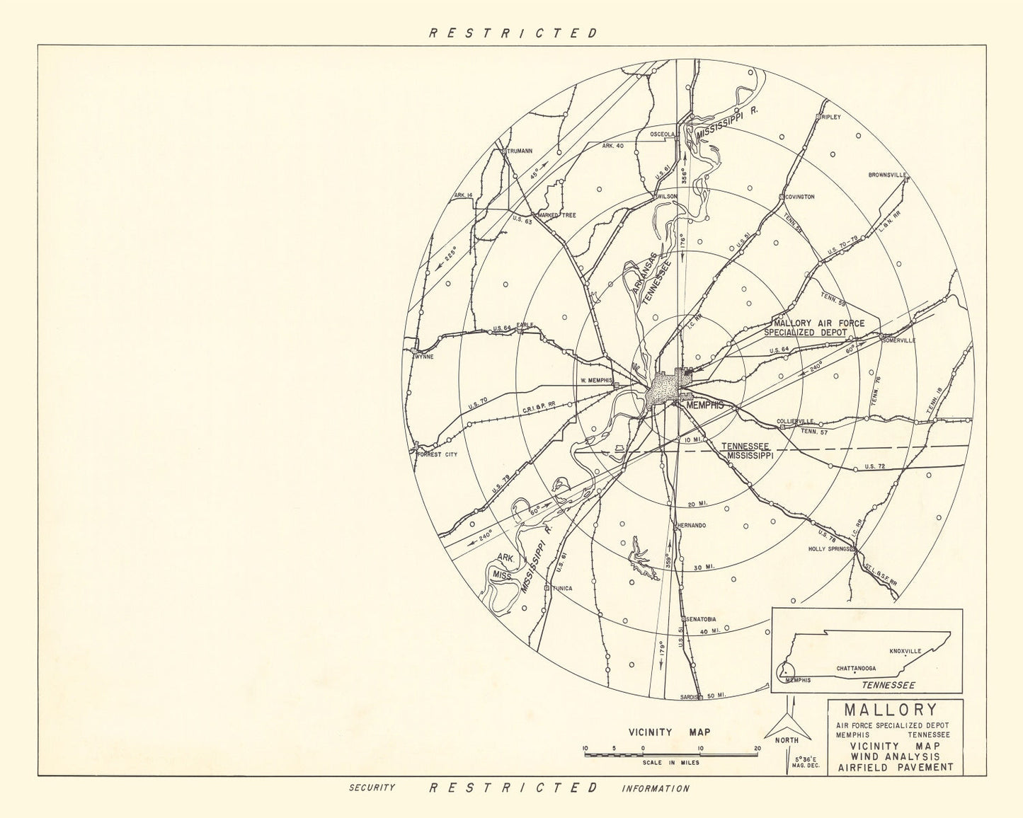 Vintage Map of Mallory Specialized Air Force Depot Vicinity, Tennessee, 1952