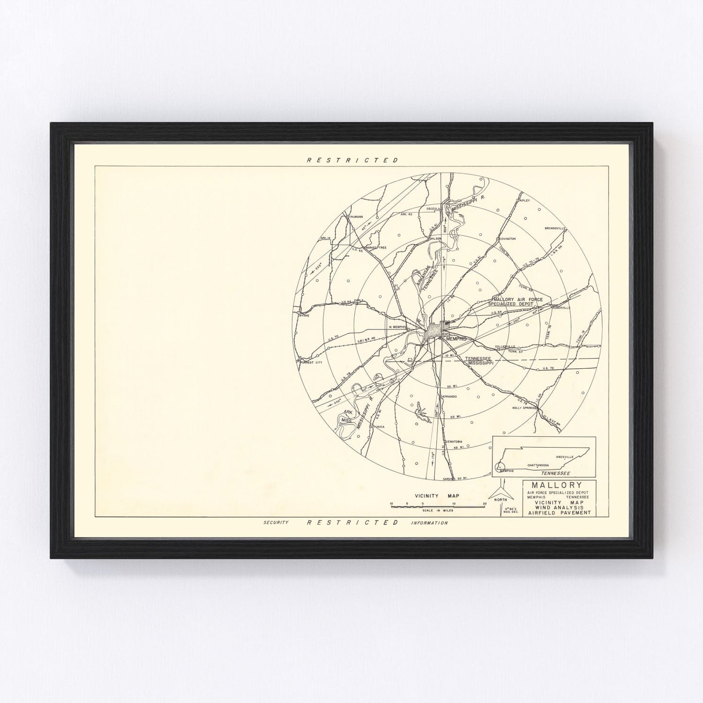 vintage map of Mallory Specialized Air Force Depot vicinity, Memphis, Tennessee, 1952
