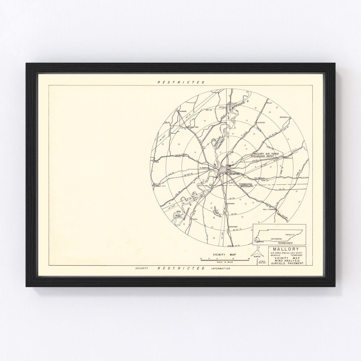 vintage map of Mallory Specialized Air Force Depot vicinity, Memphis, Tennessee, 1952