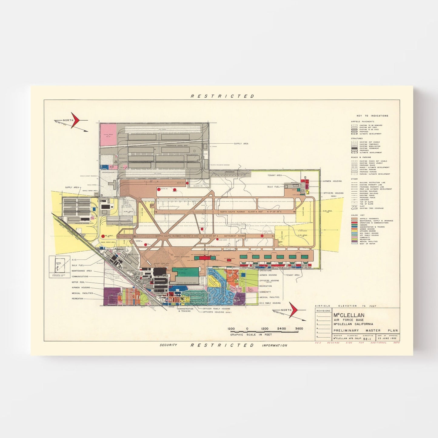 Vintage Map of McClellan Air Force Base, Sacramento, 1952