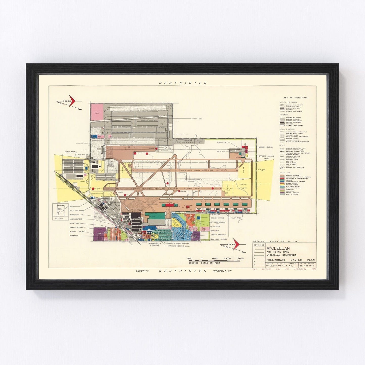 Vintage map of McClellan Air Force Base, Sacramento, California, 1952