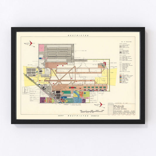 Vintage map of McClellan Air Force Base, Sacramento, California, 1952