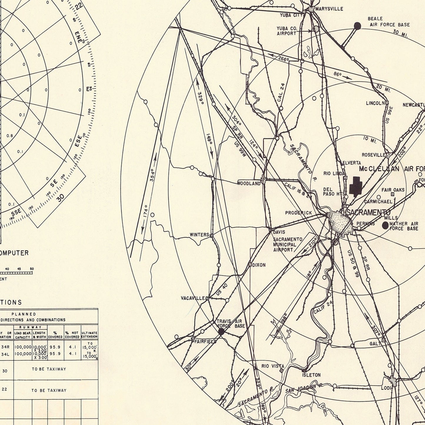 Vintage Map of McClellan Air Force Base Vicinity, California, 1952
