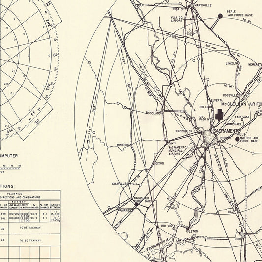 Vintage Map of McClellan Air Force Base Vicinity, California, 1952