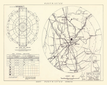 Vintage Map of McClellan Air Force Base Vicinity, California, 1952