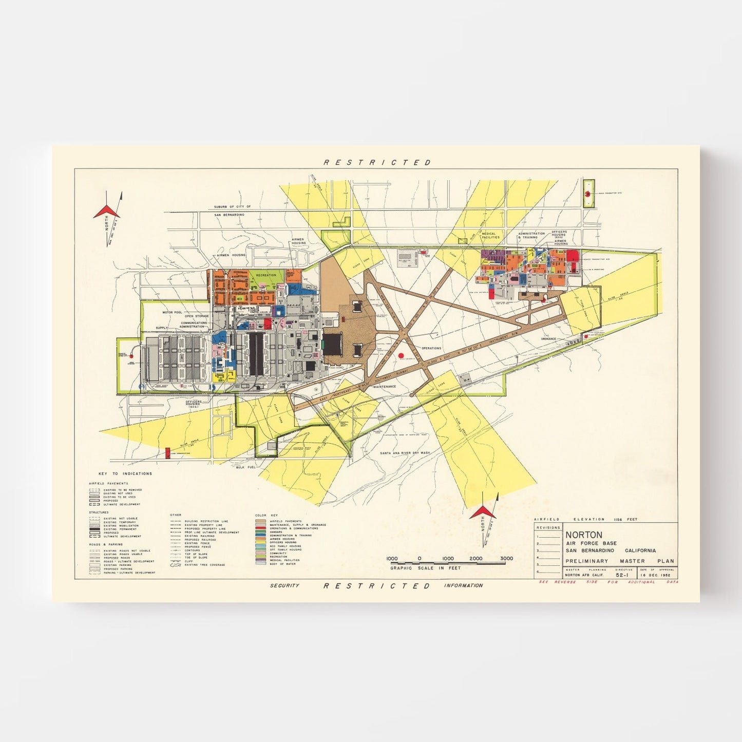Vintage Map of Norton Air Force Base, San Bernardino, 1952