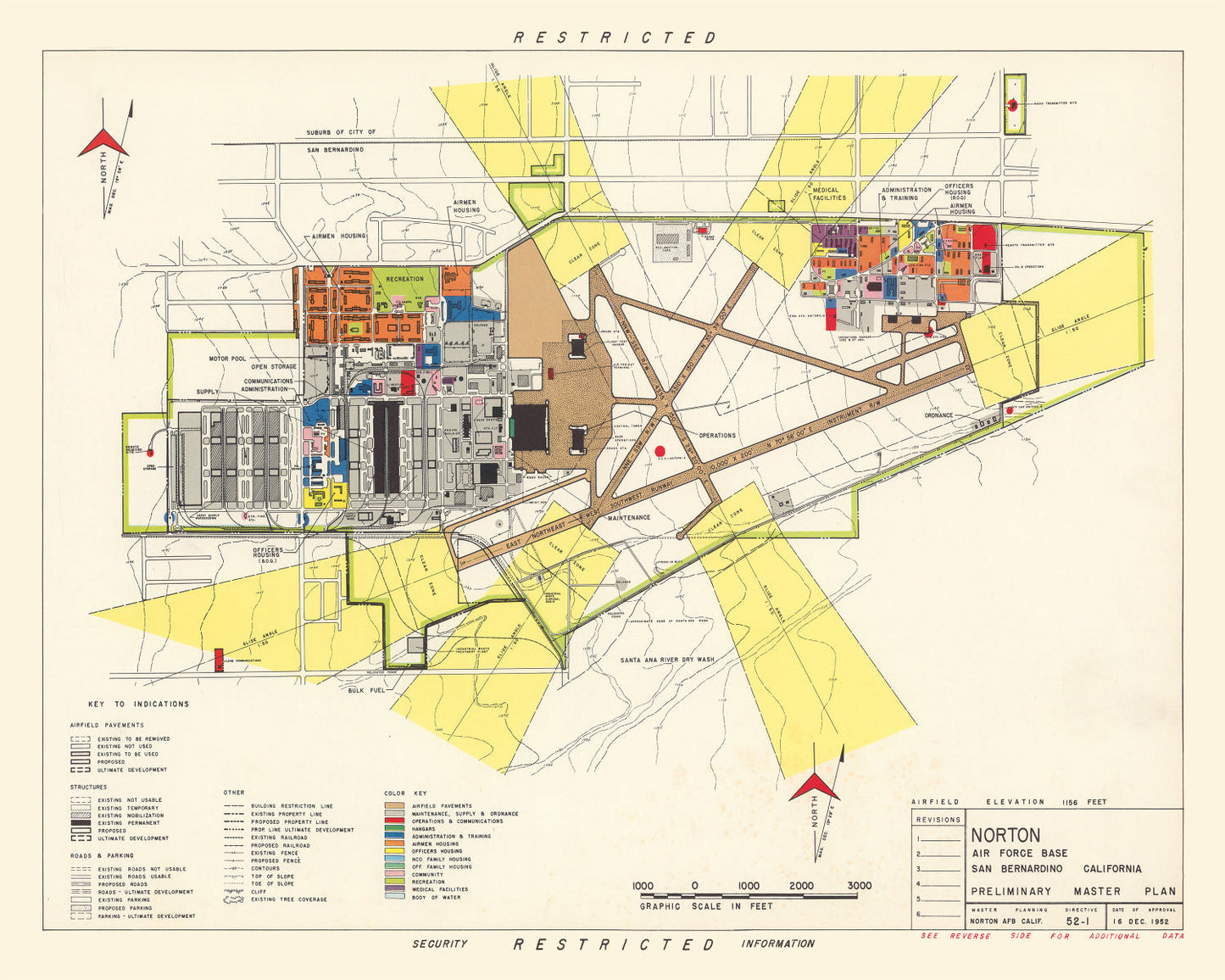 Vintage Map of Norton Air Force Base, San Bernardino, 1952